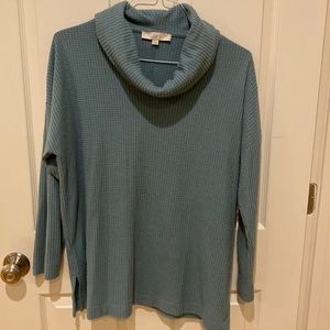 Loft size XL Teal cowl neck waffle tunic